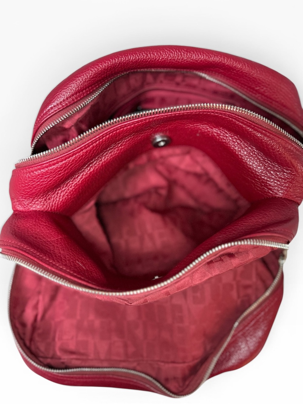 Furla Red Pebbled Genuine Leather Multi Compartment Chain Satchel Bag - Picture 7 of 10